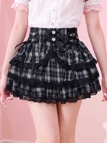 ROMWE EDITION Hime Gyaru Cute Sweet High Waist Cake Skirt For Women - Multicolor - View 3