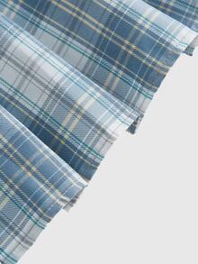 ROMWE J-Fashion Plaid Print Pleated Skirt, School - Blue and White - View 5