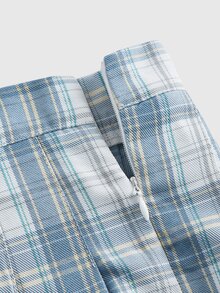 ROMWE J-Fashion Plaid Print Pleated Skirt, School - Blue and White - View 4