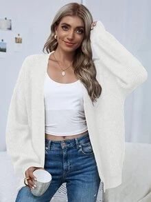 Elouméa Drop Shoulder Casual Design Cardigan,Long Sleeve Tops Fall Winter Cloth For Women - Beige - View 5