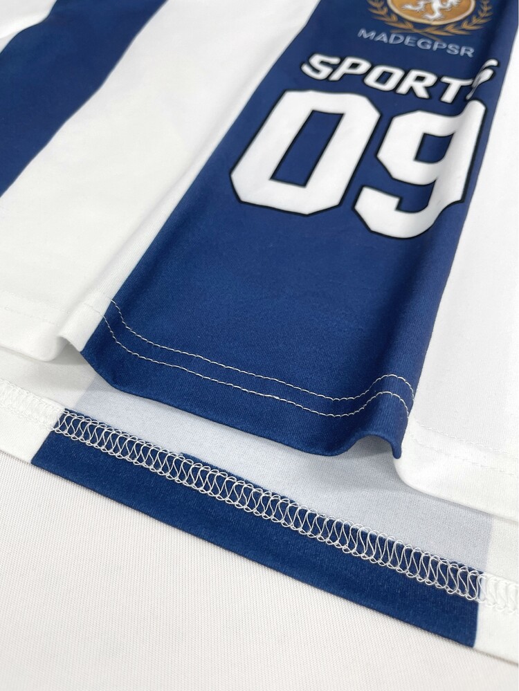 Lalippa Sporty Blue White Striped Digital Print Women's Lapel Polo T-Shirt Shoulder Short Sleeve Jersey Top Casual Daily Friend's Gift - Multicolor - View 7