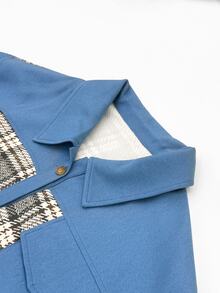 SHEIN Women's Plaid Patchwork Casual Retro Vintage Versatile Daily Everyday Travel Outing Long Sleeve Jacket Fall - Blue - View 8
