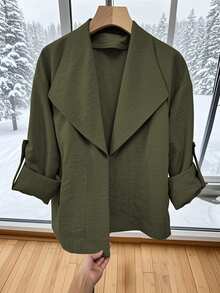 Franclia Women's Casual Short Jacket, Unique Design, Retro Style, Lapel Collar, Unbutton, Lightweight Windbreaker For Commuting & Leisure - Army Green - View 4