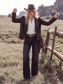 Wildy Casual Western Country Nomad Women's Autumn/Winter Everyday Basic Outfit Motorcycle Jacket - Rust Brown - View 4