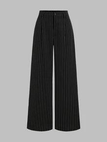 Elamini Autumn/Winter Fashion New French Vintage Striped Vest Shirt Collar 2 In 1 Blazer Elegant Commute Straight Leg Suit Pants Two Pieces Set - Black - View 4