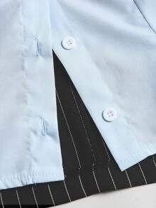 Elamini Autumn/Winter Fashion New French Vintage Striped Vest Shirt Collar 2 In 1 Blazer Elegant Commute Straight Leg Suit Pants Two Pieces Set - Black - View 7