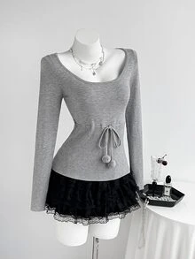 Elamini Women's Solid Color Casual Versatile Daily Wear Long Sleeve Sweater - Grey - View 4