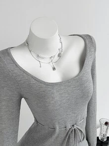 Elamini Women's Solid Color Casual Versatile Daily Wear Long Sleeve Sweater - Grey - View 5