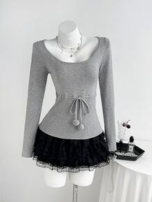 Elamini Women's Solid Color Casual Versatile Daily Wear Long Sleeve Sweater - Grey - View 3