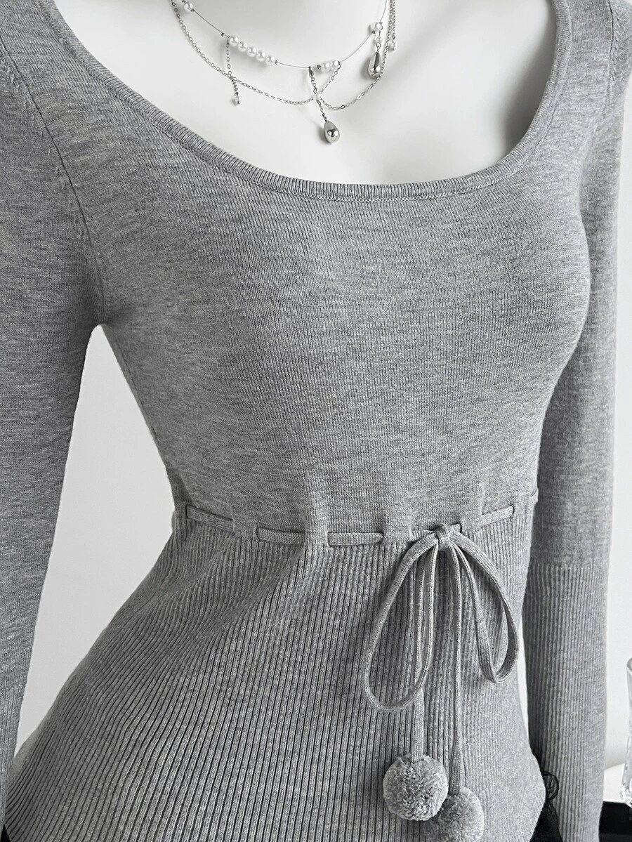 Elamini Women's Solid Color Casual Versatile Daily Wear Long Sleeve Sweater - Grey - View 1