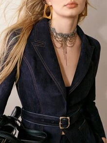MOTF PREMIUM WOMEN'S COMMUTER ROYAL BLUE SUEDE WAIST-CINCHING BLAZER - Royal Blue - View 1