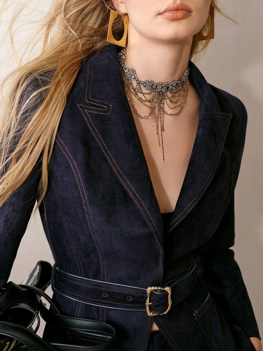 MOTF PREMIUM WOMEN'S COMMUTER ROYAL BLUE SUEDE WAIST-CINCHING BLAZER - Royal Blue - View 1