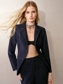 MOTF PREMIUM WOMEN'S COMMUTER ROYAL BLUE SUEDE WAIST-CINCHING BLAZER - Royal Blue - View 6