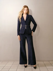 MOTF PREMIUM WOMEN'S COMMUTER ROYAL BLUE SUEDE WAIST-CINCHING BLAZER - Royal Blue - View 4