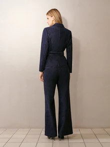 MOTF PREMIUM WOMEN'S COMMUTER ROYAL BLUE SUEDE WAIST-CINCHING BLAZER - Royal Blue - View 3