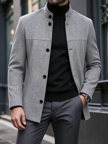 Manfinity Homme Men's Gray Classic Versatile Business Commute Casual Home Comfortable Autumn/Winter Overcoat - Grey - View 6