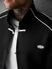 SLATEMANN Men's Colorblock Zipper Casual Versatile Daily Travel Long Sleeve Jacket - Black - View 5
