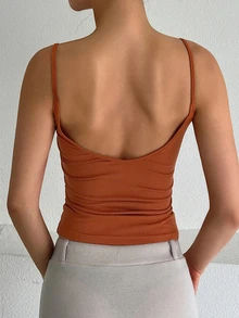 DAZY Women's Casual Minimalist Solid Color Fitted Backless Camisole Top Tank Tops Preppy Tops - Apricot - View 5