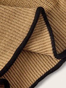 Trelyra Maillard Khaki Color Contrast Black Trim Loose Fit Slimming Round Neck Minimalist Slouchy Versatile Pullover Sweater - Khaki - View 11
