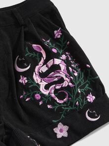 ROMWE Goth Women's Vintage Mysterious Vine Embroidered Star, Moon, Snake Embroidered Shorts - Black - View 5