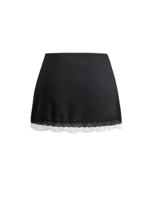 ROMWE Gothic Bat Lace Applique Embroidered Straight Skirt - Black - View 10
