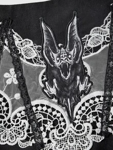 ROMWE Gothic Bat Lace Applique Embroidered Straight Skirt - Black - View 11
