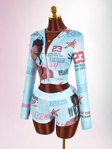 Amplova Women's Long Sleeve Sweatshirt Set, Sexy Avant-Garde Sexy Anime Graphic, Y2K Style, Suitable For Autumn/Winter Outfit - Pink - View 4