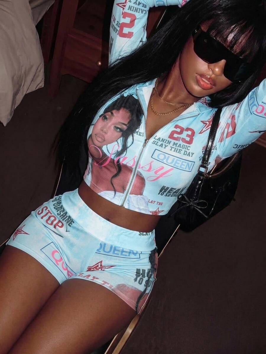 Amplova Women's Long Sleeve Sweatshirt Set, Sexy Avant-Garde Sexy Anime Graphic, Y2K Style, Suitable For Autumn/Winter Outfit - Pink - View 1