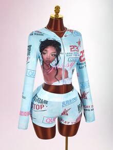 Amplova Women's Long Sleeve Sweatshirt Set, Sexy Avant-Garde Sexy Anime Graphic, Y2K Style, Suitable For Autumn/Winter Outfit - Pink - View 10