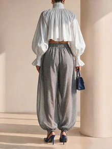 Structelle Celana Jogger Lipit Transparan Motif Kotak-kotak Kasual Wanita - Hitam - View 2