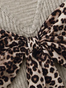 Holdful Holdful Women's Leopard Print Bow Decor Drop-Shoulder Long Sleeve T-Shirt - Apricot - View 5