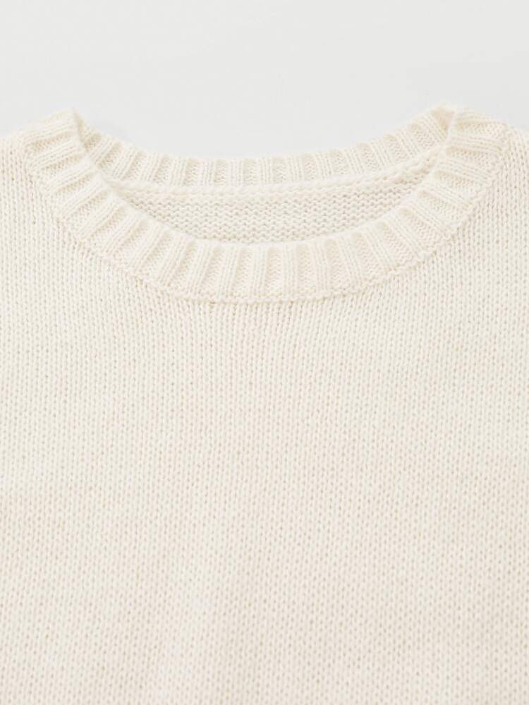 Celisse Women's Solid Color Crew Neck Long Sleeve Asymmetric Hem Fashion Sweater, Autumn/Winter - Apricot - View 7