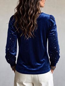 Trelyra New Women's Fashion Casual Versatile Party Daily Commute Cowl Neck Velvet Foil Print Glitter Long Sleeve Top - Multicolor - View 2