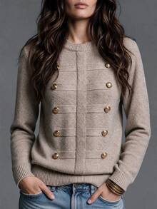 Trelyra 2026 Autumn New French Style Double-Breasted Button Short Plush Knit Sweater, Elegant Commuter Soft Gentle Versatile Brunch Office - Vanilla Oat - View 7