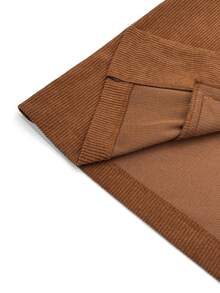 SHEIN Women's Fall Brown Crew Neck Single-Breasted Crop Jacket, Long-Sleeve Ribbed Textured Waisted Top, Chic Occasion Wear For Daily Commute Office Date - Brown - View 8