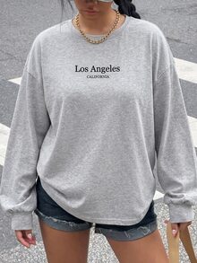 Muchica Grey Plus Size Vintage Knit Sweatshirt, Acid Wash Distressed Style With Loose Fit, Autumn/Winter Fall - Grey - View 1