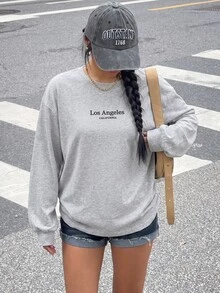 Muchica Grey Plus Size Vintage Knit Sweatshirt, Acid Wash Distressed Style With Loose Fit, Autumn/Winter Fall - Grey - View 3
