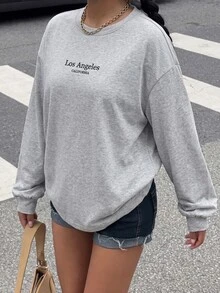 Muchica Grey Plus Size Vintage Knit Sweatshirt, Acid Wash Distressed Style With Loose Fit, Autumn/Winter Fall - Grey - View 4
