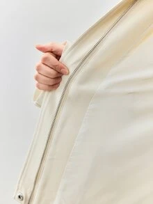 ATUI Studio Women's Cream Belted Stand Collar Jacket - Quiet Luxury, Funnel Neck,Old Money, Minimalist, Office Chic, Fall Winter, Euro Style - Apricot - View 10