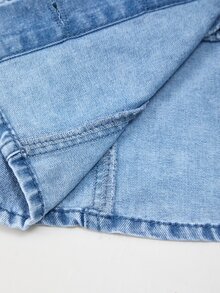 Mistrie V-Neck Short Sleeve Casual Women's Denim Jacket And Outerwear - Blue - View 9