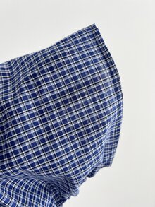 Elamini 女款秋冬藍色格紋與黑色對比針織高彈力拼接方領抓皺長袖收腰修身襯衫，優雅通勤、辦公室、職場、外出、約會、大學、日常穿搭，百搭 - 彩色 - 查看 8