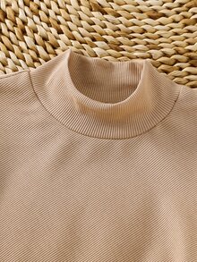 SHEIN 少女針織純色立領拼接豹紋人造毛下擺休閒T恤與長款冬褲兩件套，秋季少女款 - 彩色 - 查看 6