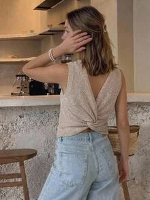 Serisse Twist Backless Sweater Vest,Fall Sweater Summer Casual - Apricot - View 5