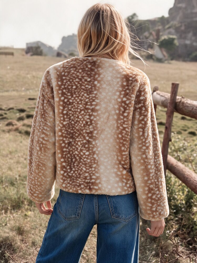 Wildy BOHO Casual Western Country Nomad Women's Autumn/Winter Leopard Print Outfit For Outing And Commuting Regular Jacket - Khaki - View 2