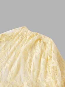 SHEIN MOD Cream Asymmetric Shoulder Lace Patchwork Bell Sleeve Midi Dress Garden Date Party Fall Romantic Elegant - Light Yellow - View 5
