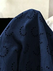 Franclia 春秋休閒百搭純色刺繡可追溯純棉布料寬鬆女款襯衫 - 寶藍色 - 查看 4