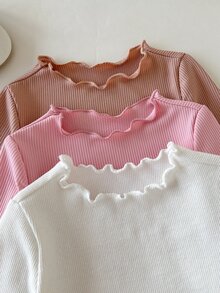 SHEIN Set Kasual Bayi Perempuan: Kaos Lengan Panjang Leher Bulat Warna Polos dan Celana - MultiWarna - View 5