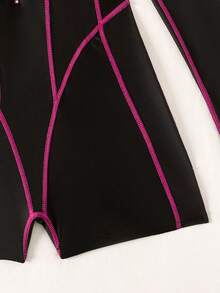 SHEIN Swim Women's One-Piece Splicing Tight Sexy Swimsuit, Fuchsia Color Blocking, Suitable For Swimming Pool, Beach, Surfing, Spring/Summer - Black - View 5