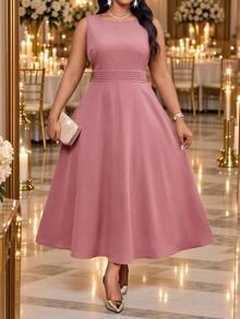 Fleurora Plus Size Women's Sequin Ruffle Cuff Open Front Jacket And Dress Elegant 2 Pieces Set Fall - Dusty Pink - View 2