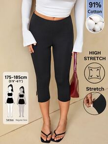 SHEIN Tall Tall Women's Casual Elegant Commuter Fashion Side-Slit Mid-Length Pants - Black - View 1